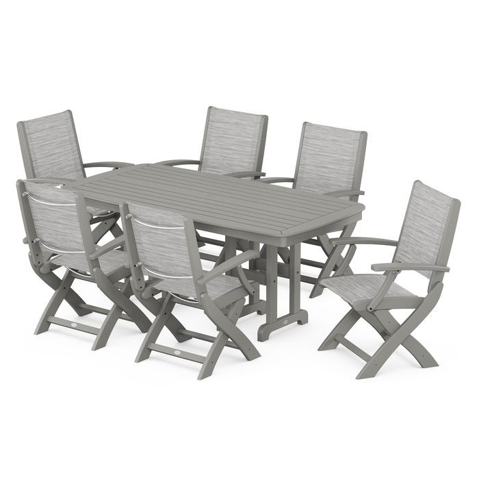 POLYWOOD Coastal Folding Arm Chair 7-Piece Dining Set