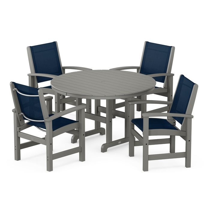 POLYWOOD Coastal 5-Piece Round Farmhouse Dining Set