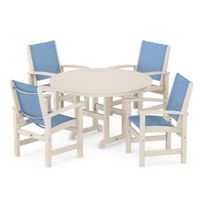 POLYWOOD Coastal 5-Piece Round Farmhouse Dining Set
