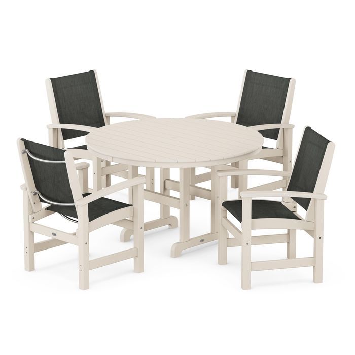 POLYWOOD Coastal 5-Piece Round Farmhouse Dining Set