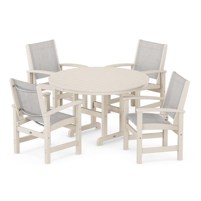 POLYWOOD Coastal 5-Piece Round Farmhouse Dining Set