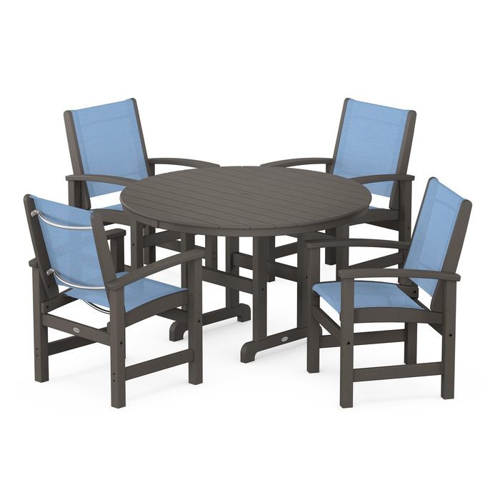 POLYWOOD Coastal 5-Piece Round Farmhouse Dining Set