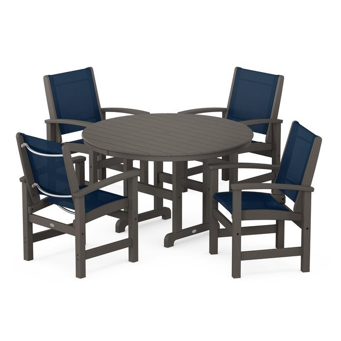 POLYWOOD Coastal 5-Piece Round Farmhouse Dining Set