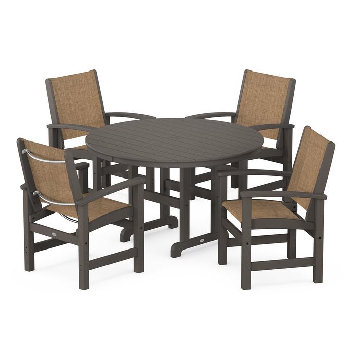 POLYWOOD Coastal 5-Piece Round Farmhouse Dining Set