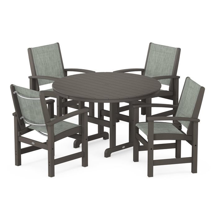 POLYWOOD Coastal 5-Piece Round Farmhouse Dining Set