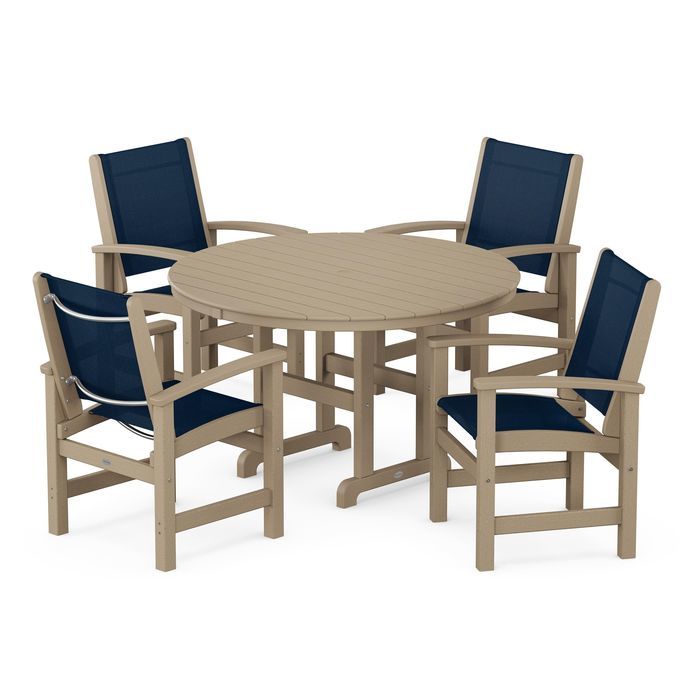 POLYWOOD Coastal 5-Piece Round Farmhouse Dining Set