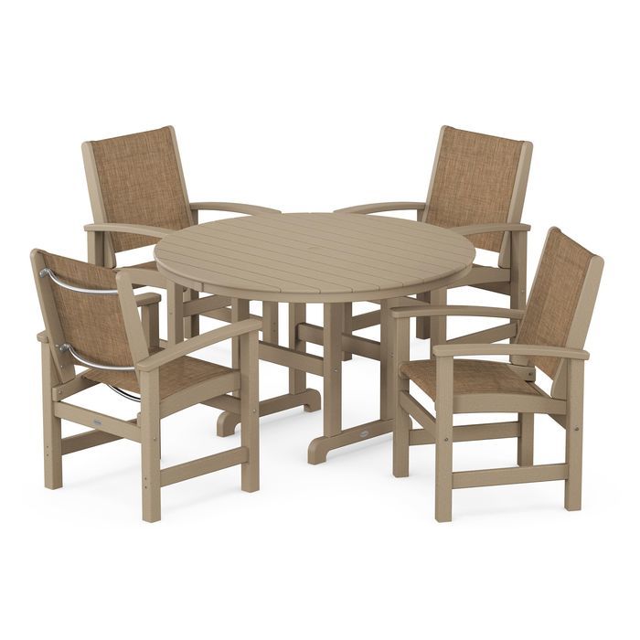 POLYWOOD Coastal 5-Piece Round Farmhouse Dining Set