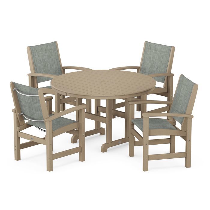 POLYWOOD Coastal 5-Piece Round Farmhouse Dining Set