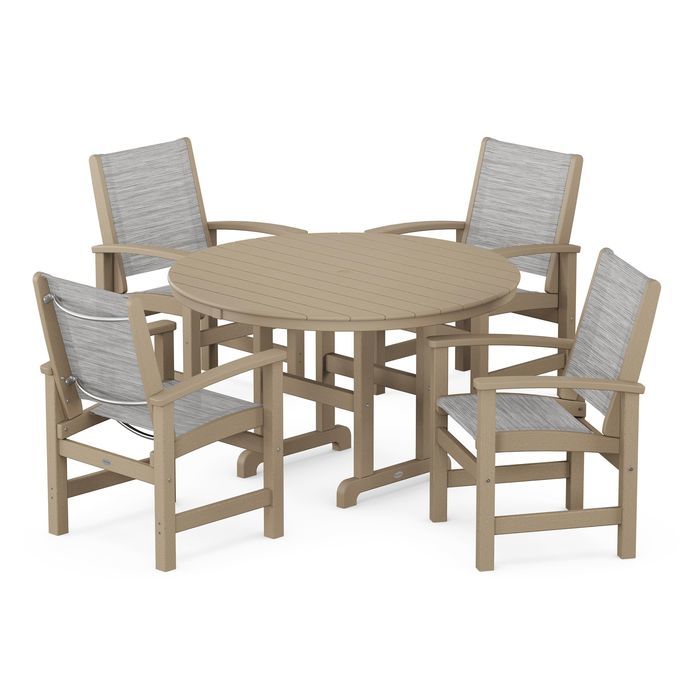 POLYWOOD Coastal 5-Piece Round Farmhouse Dining Set