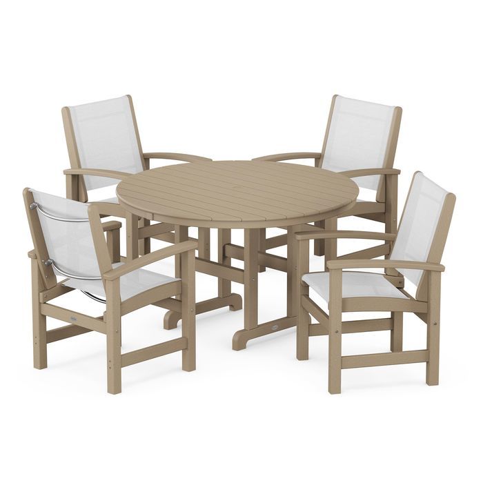 POLYWOOD Coastal 5-Piece Round Farmhouse Dining Set