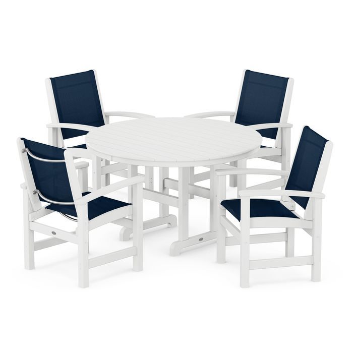 POLYWOOD Coastal 5-Piece Round Farmhouse Dining Set