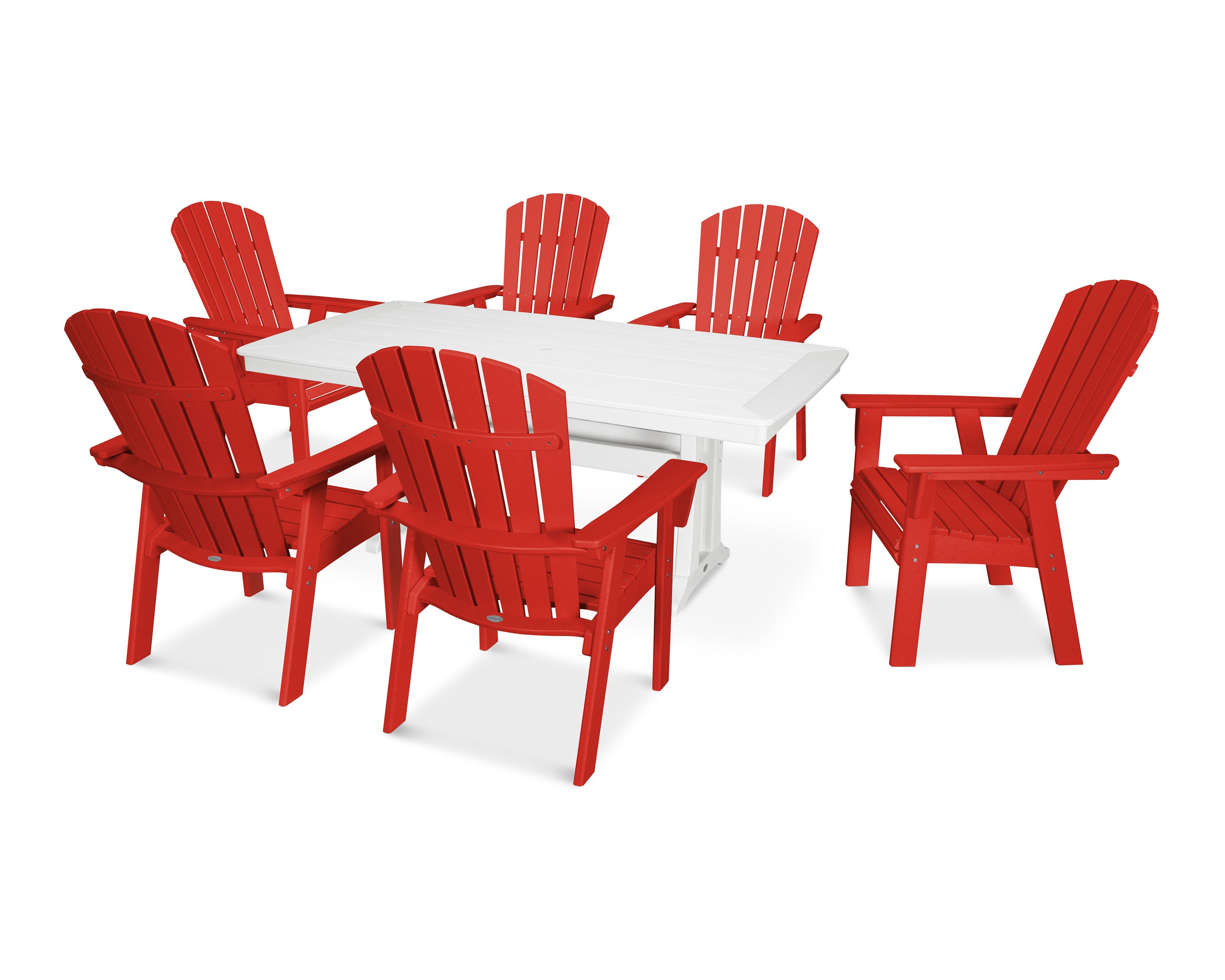 POLYWOOD Nautical Curveback Adirondack 7-Piece Dining Set with Trestle Legs