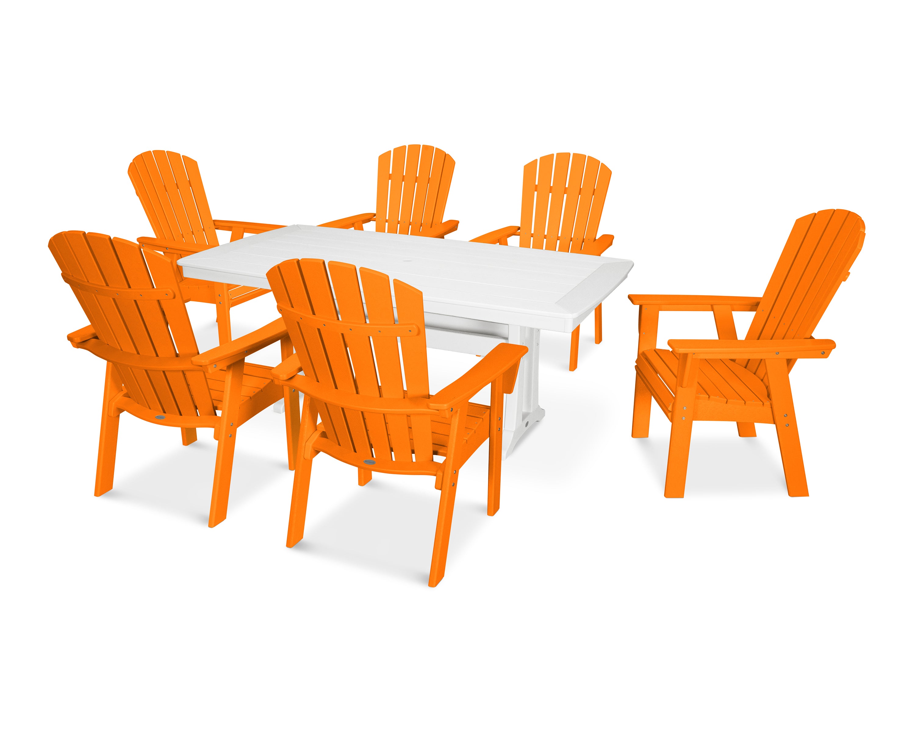 POLYWOOD Nautical Curveback Adirondack 7-Piece Dining Set with Trestle Legs