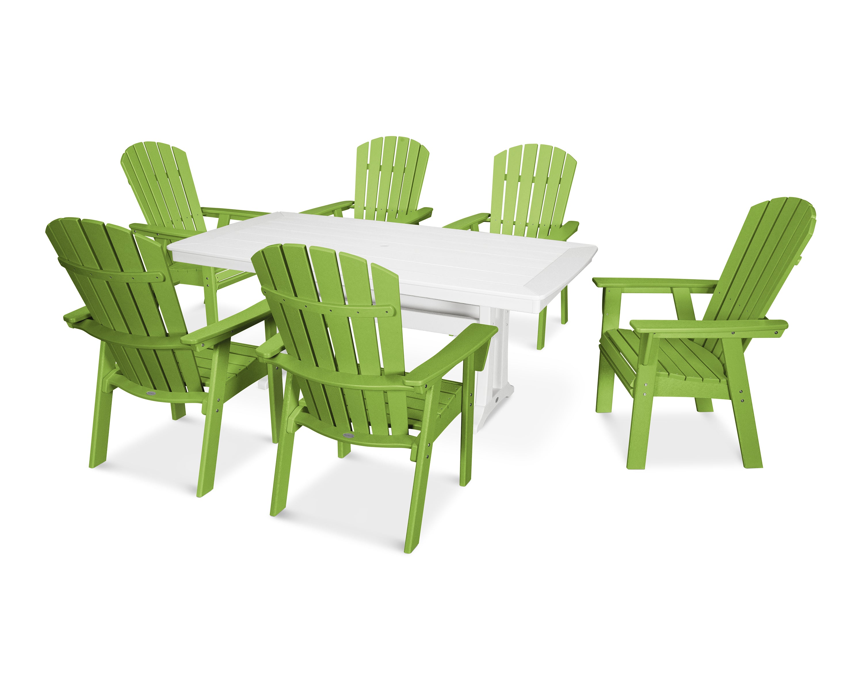 POLYWOOD Nautical Curveback Adirondack 7-Piece Dining Set with Trestle Legs