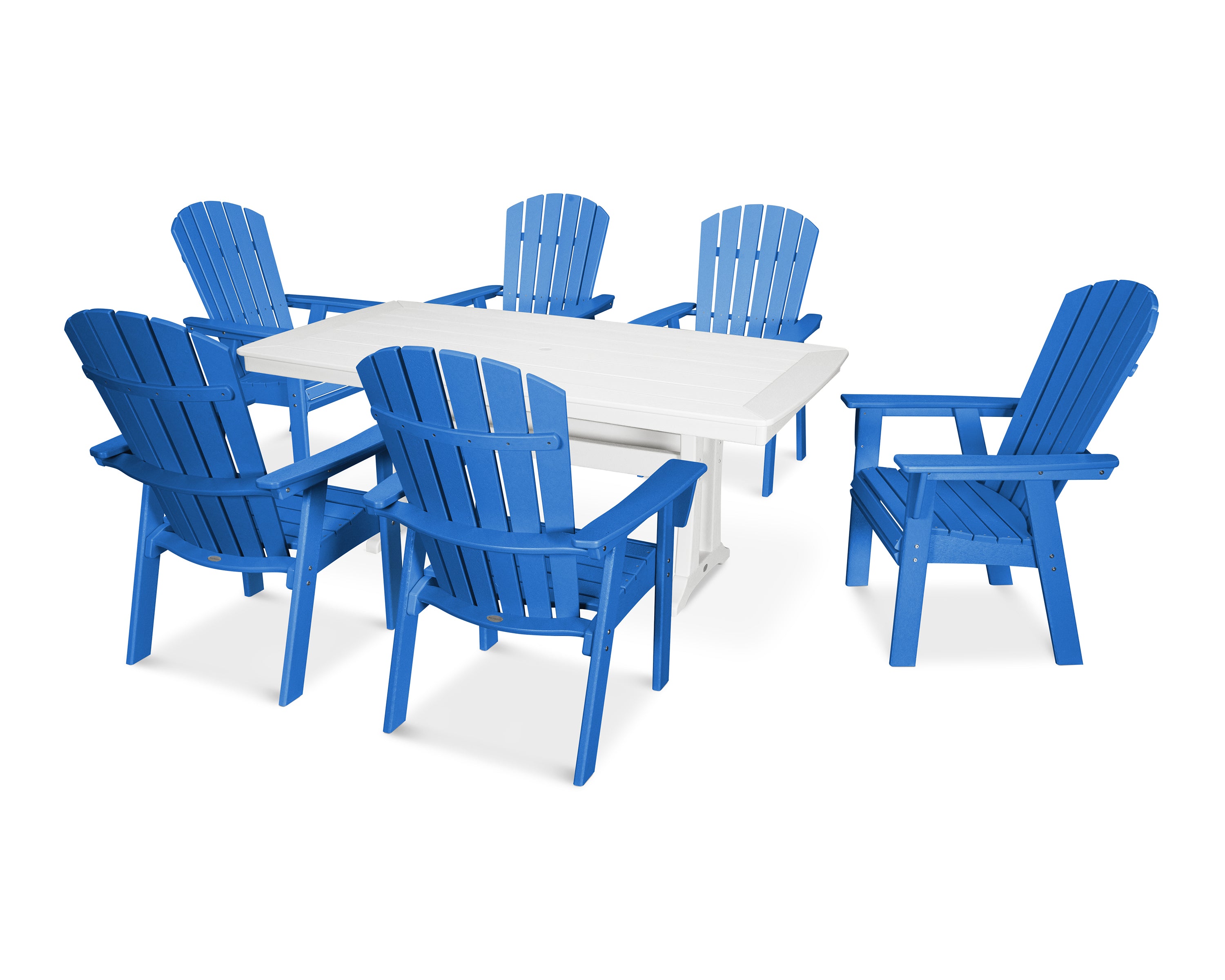 POLYWOOD Nautical Curveback Adirondack 7-Piece Dining Set with Trestle Legs