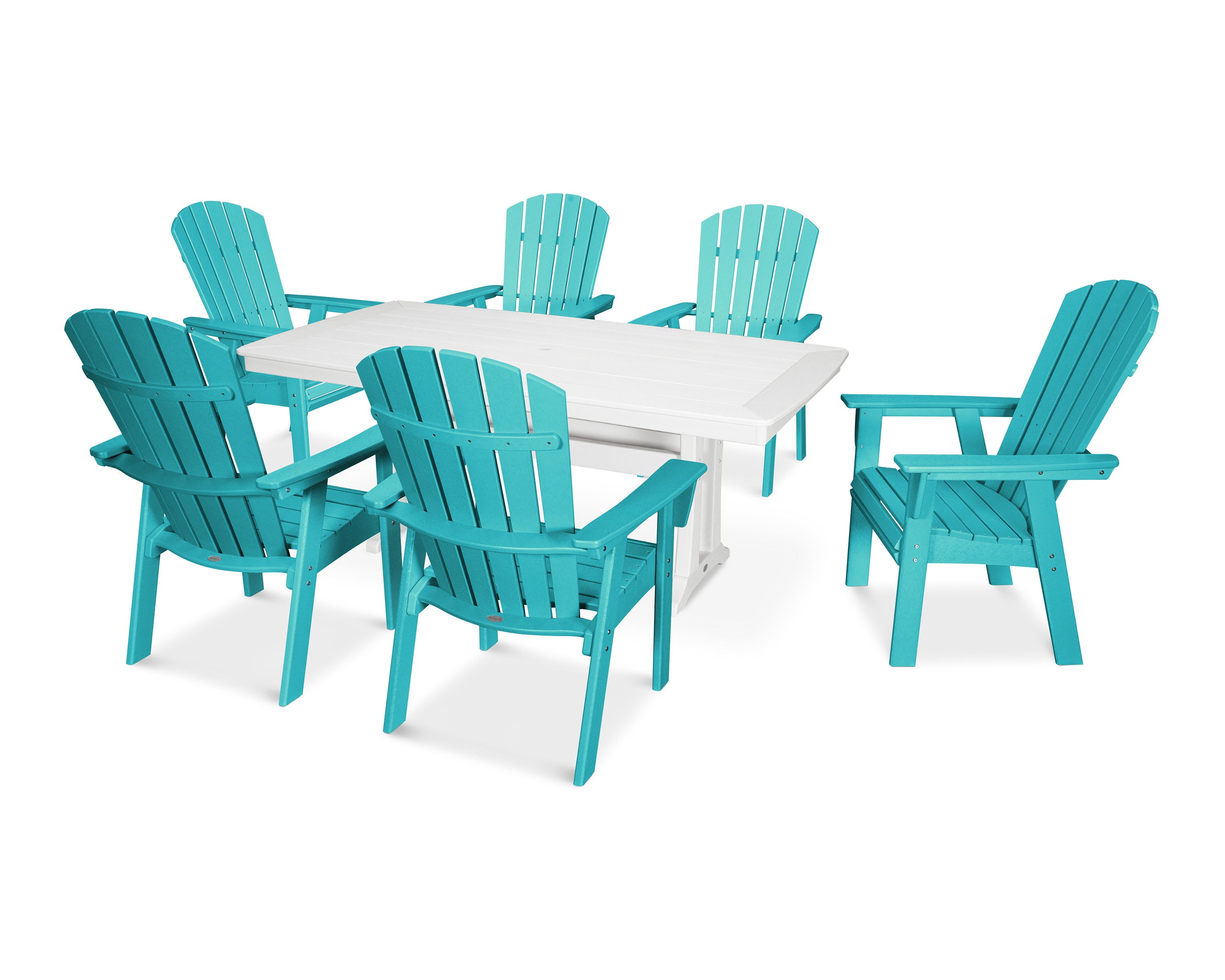 POLYWOOD Nautical Curveback Adirondack 7-Piece Dining Set with Trestle Legs