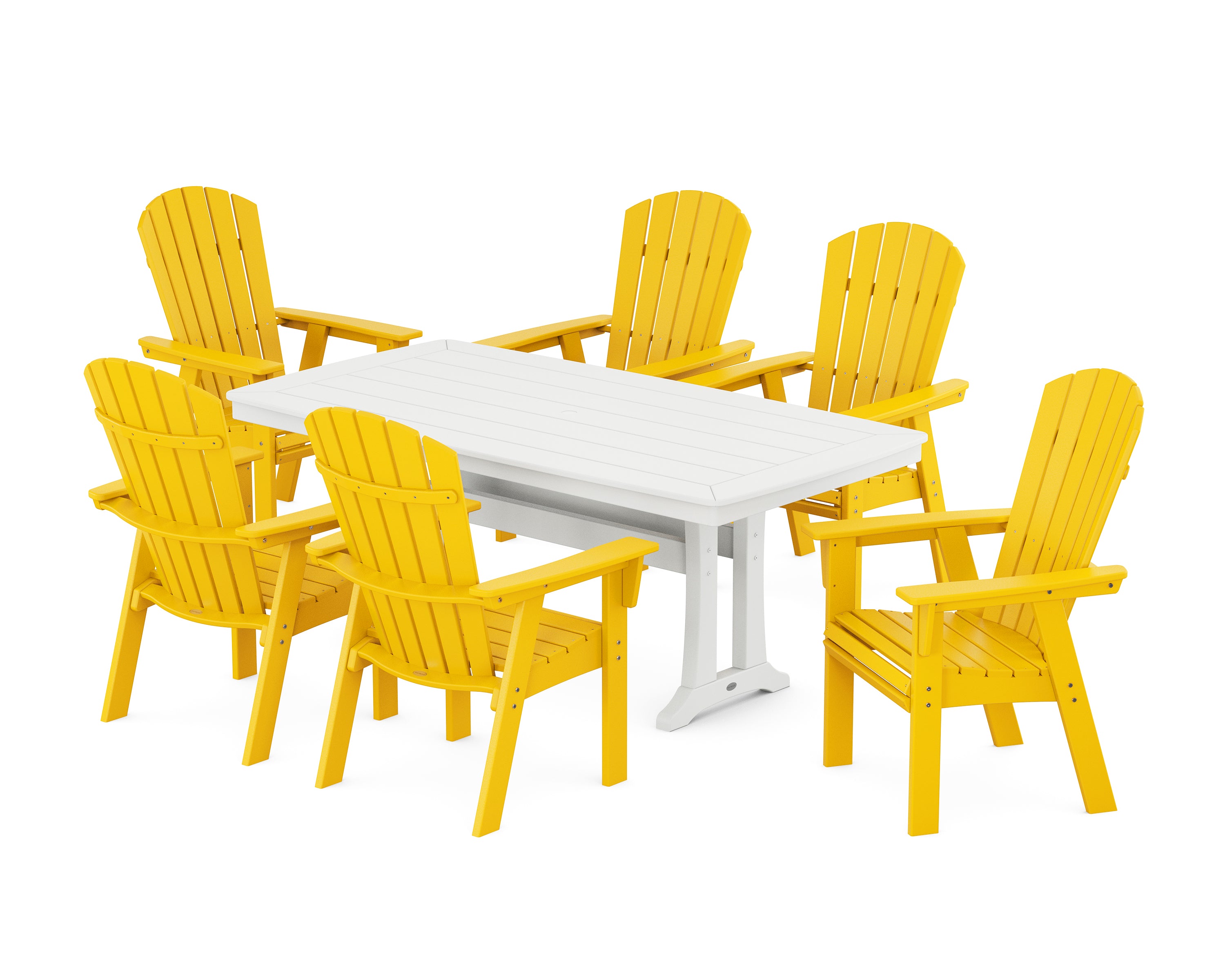 POLYWOOD Nautical Curveback Adirondack 7-Piece Dining Set with Trestle Legs
