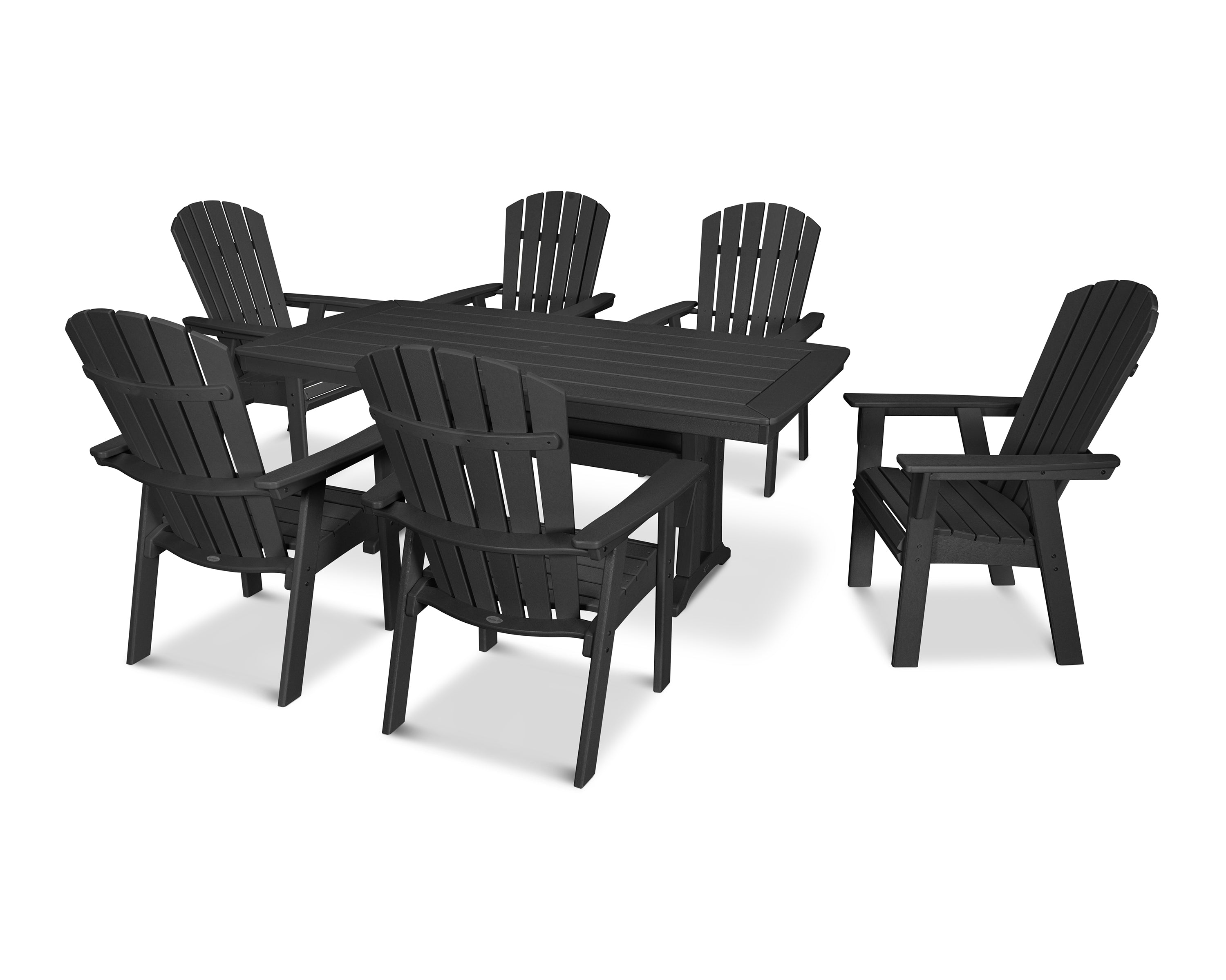 POLYWOOD Nautical Curveback Adirondack 7-Piece Dining Set with Trestle Legs