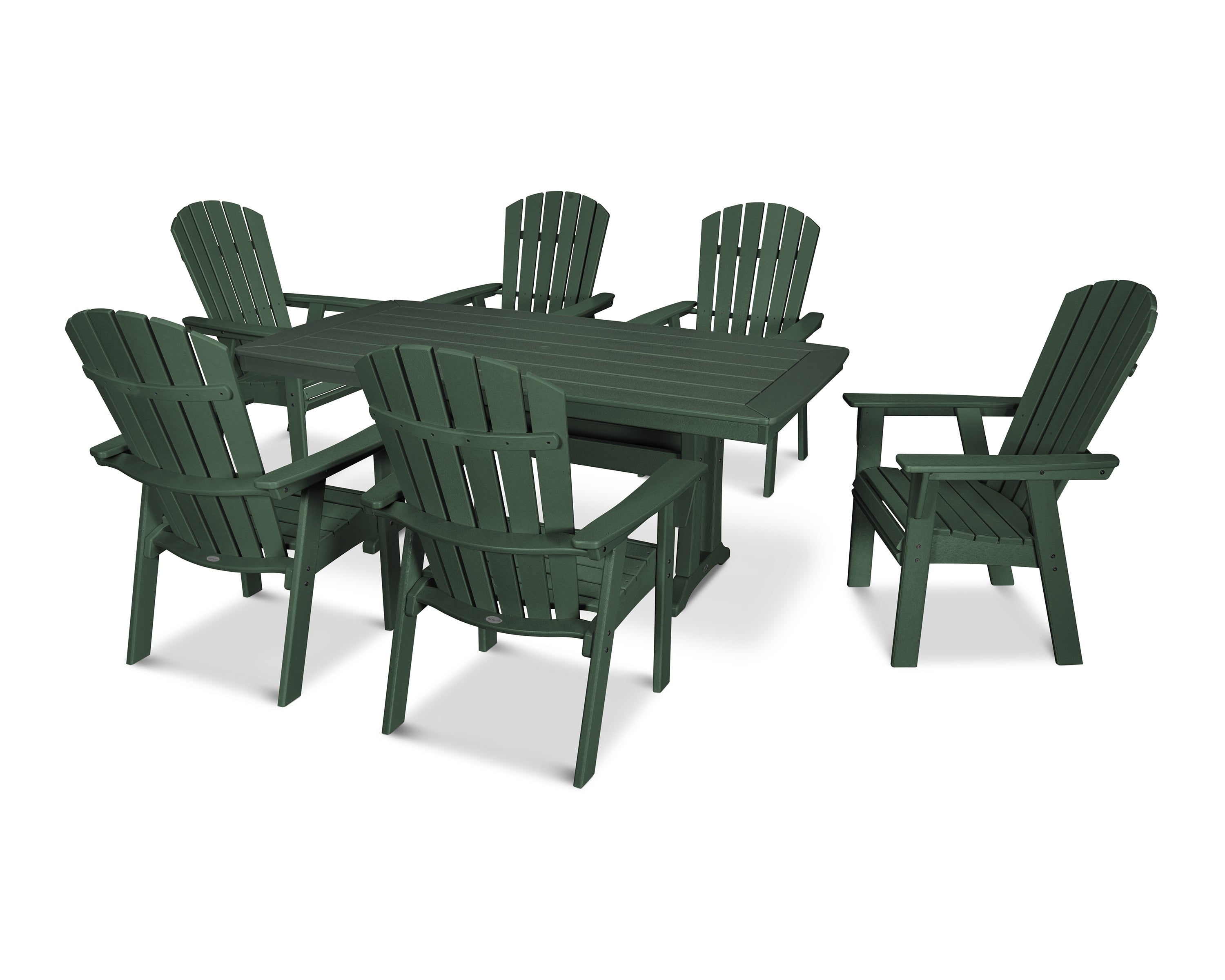 POLYWOOD Nautical Curveback Adirondack 7-Piece Dining Set with Trestle Legs