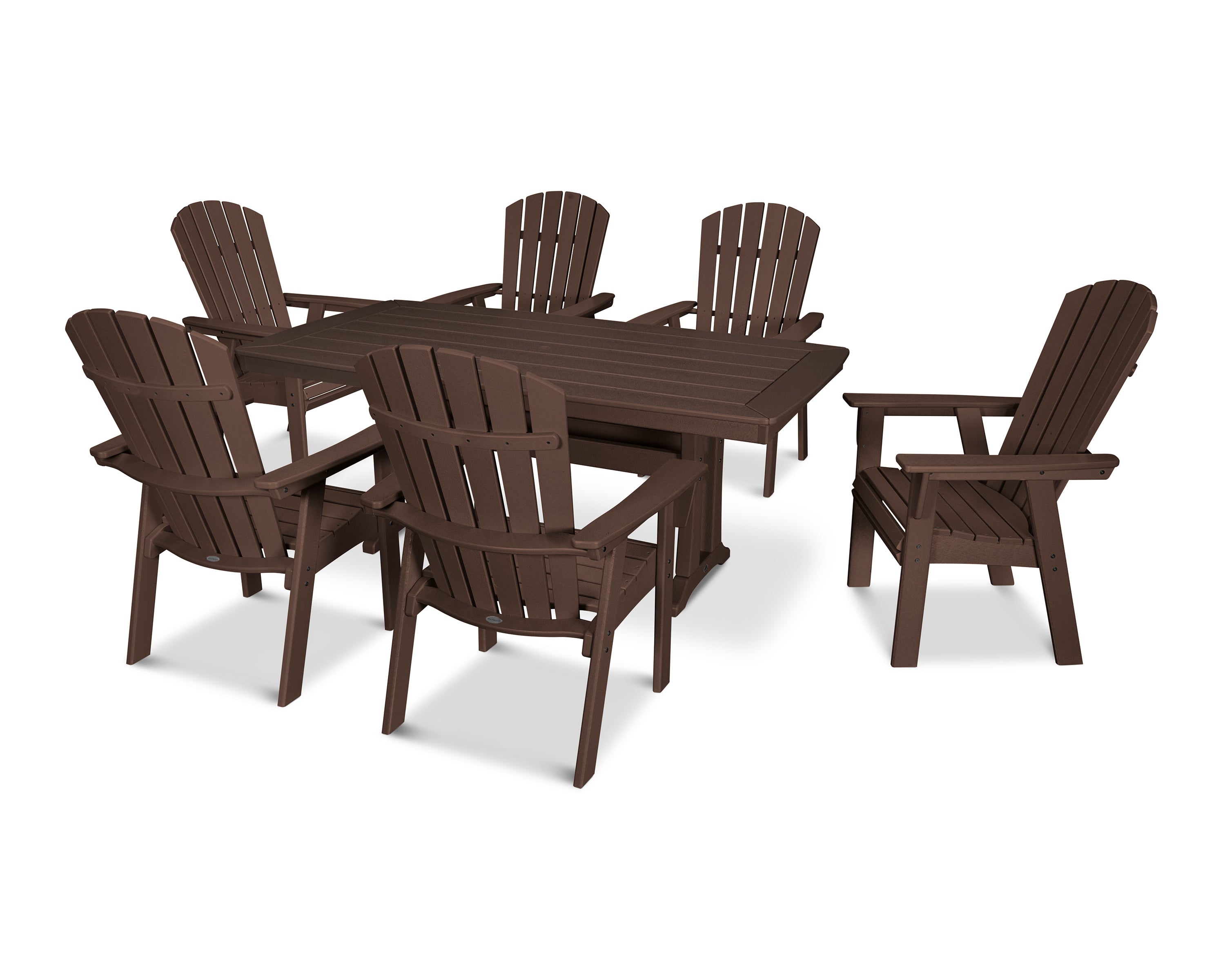 POLYWOOD Nautical Curveback Adirondack 7-Piece Dining Set with Trestle Legs
