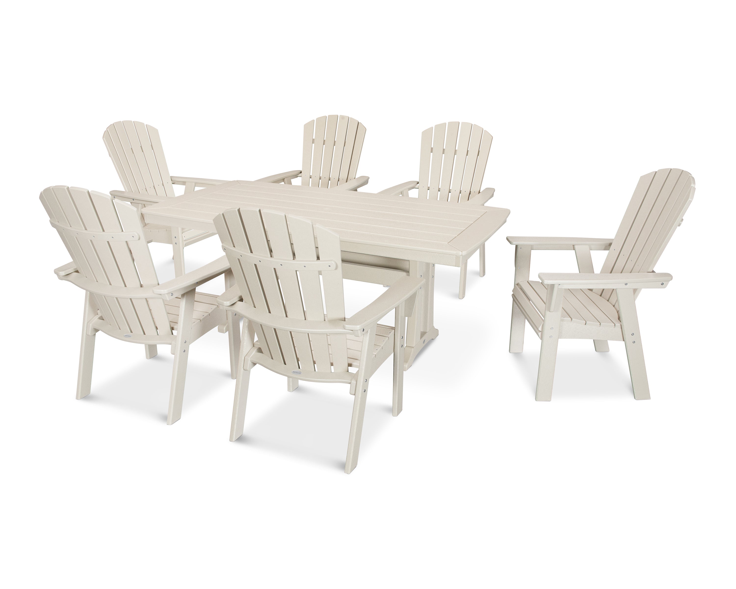 POLYWOOD Nautical Curveback Adirondack 7-Piece Dining Set with Trestle Legs