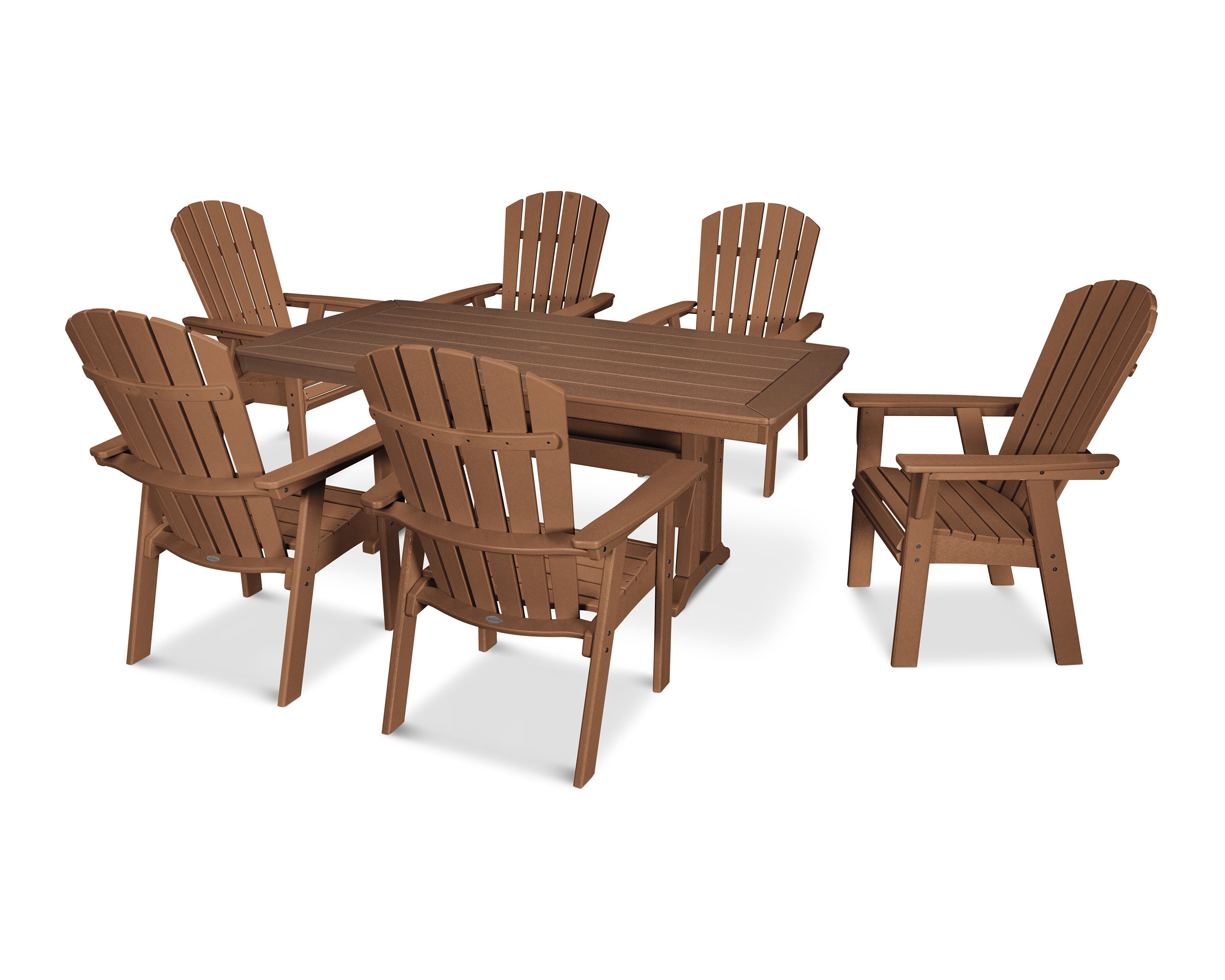 POLYWOOD Nautical Curveback Adirondack 7-Piece Dining Set with Trestle Legs