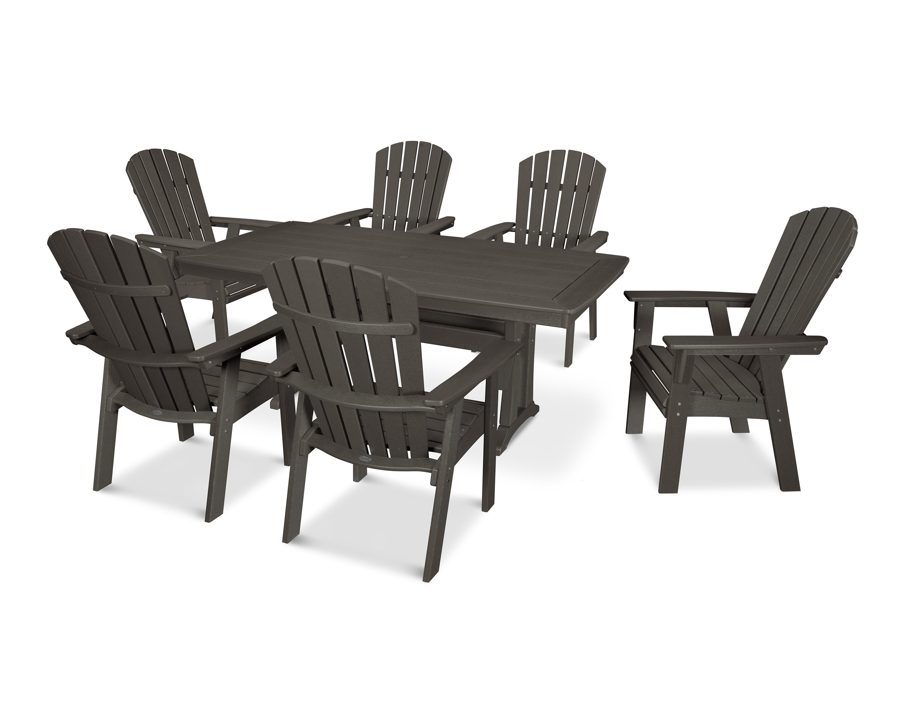 POLYWOOD Nautical Curveback Adirondack 7-Piece Dining Set with Trestle Legs