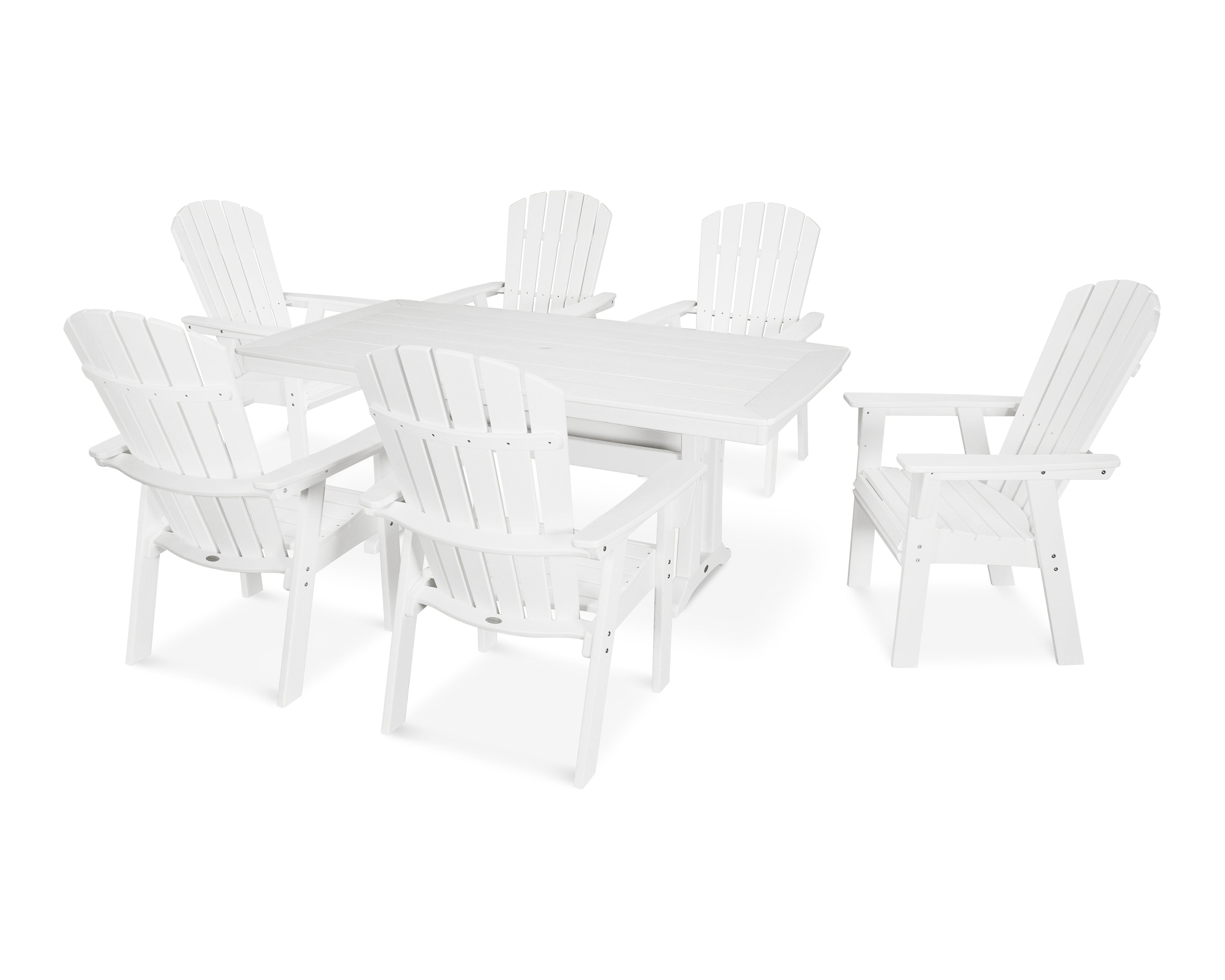 POLYWOOD Nautical Curveback Adirondack 7-Piece Dining Set with Trestle Legs