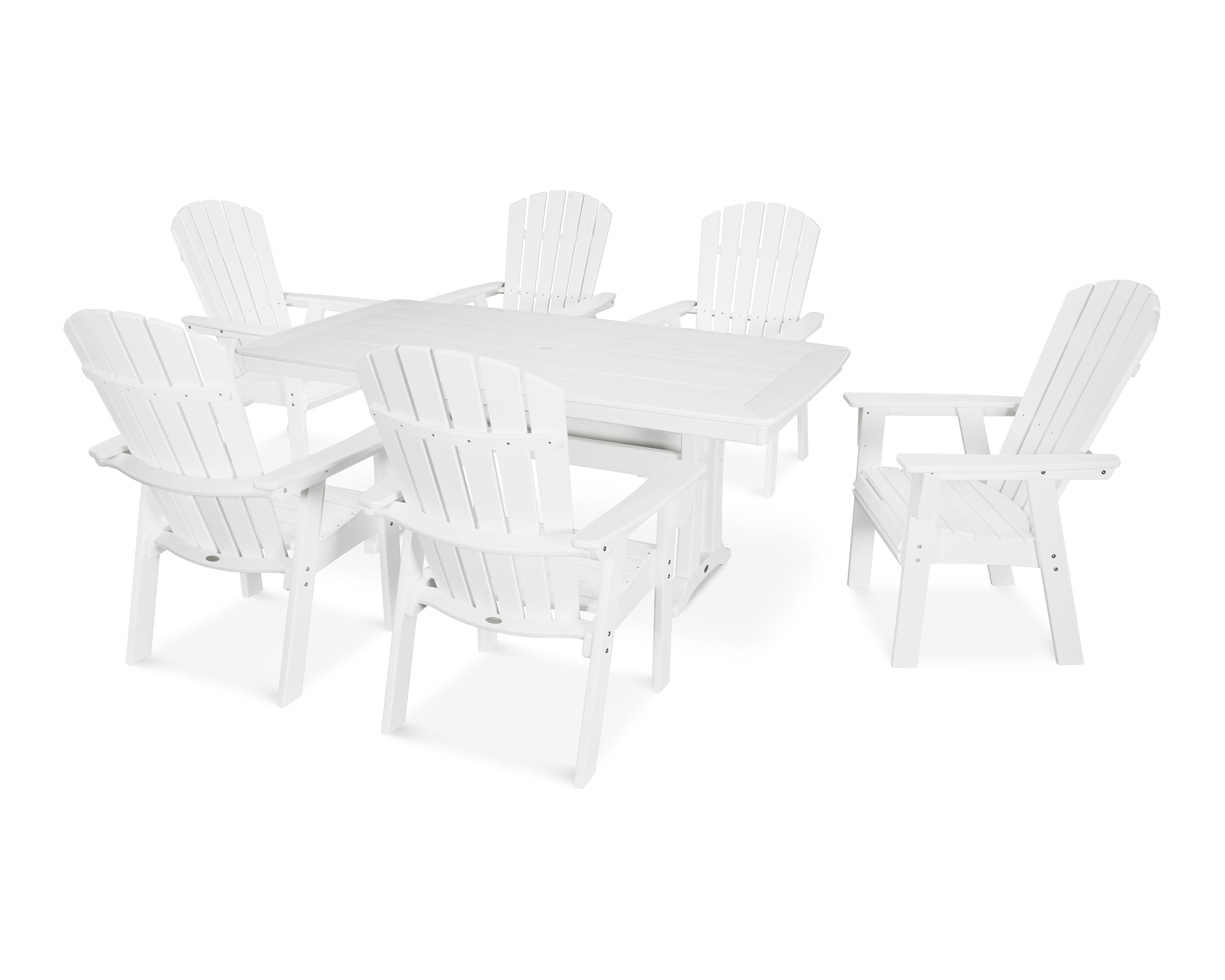 POLYWOOD Nautical Curveback Adirondack 7-Piece Dining Set with Trestle Legs