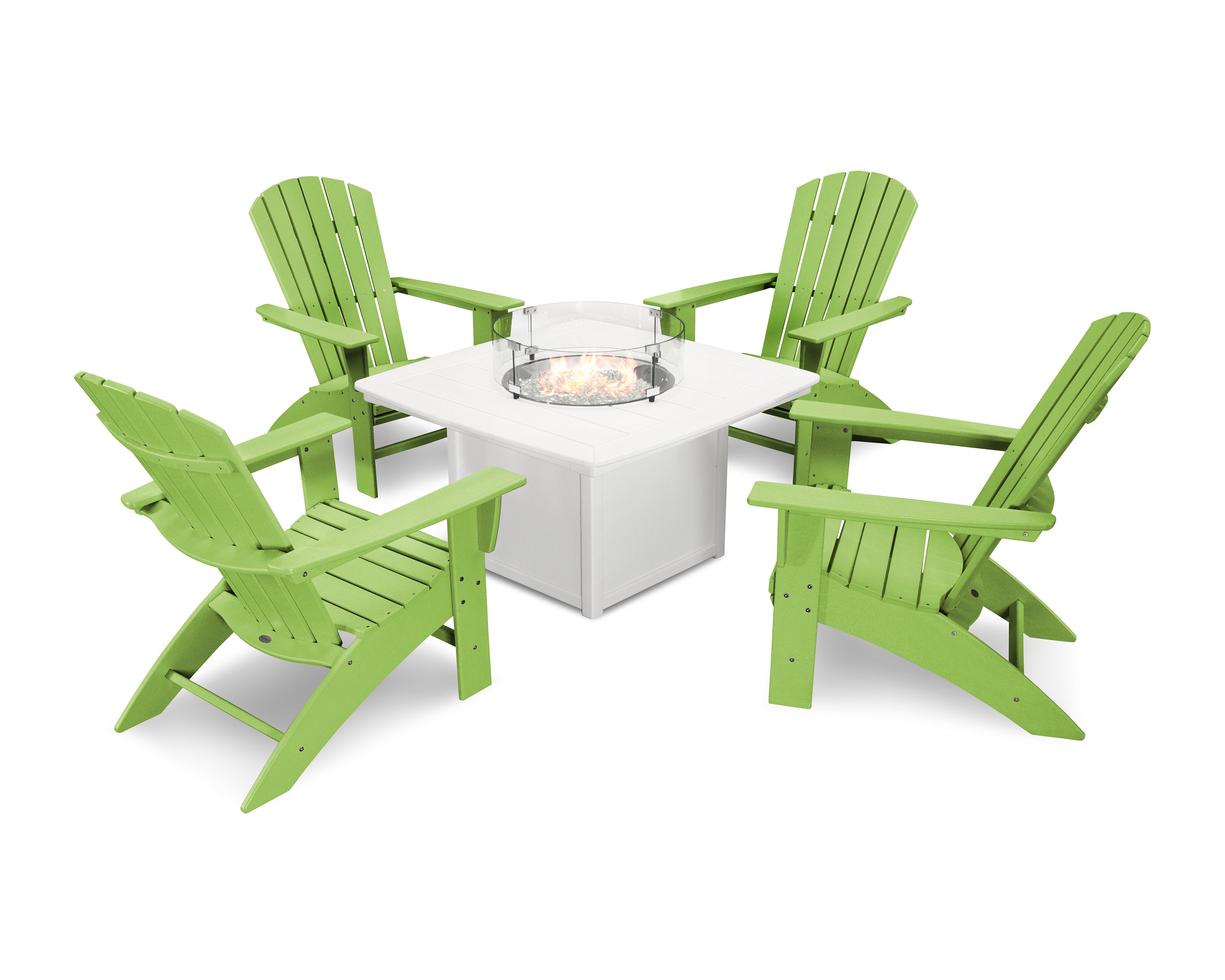 POLYWOOD Nautical Curveback Adirondack 5-Piece Conversation Set with Fire Pit Table