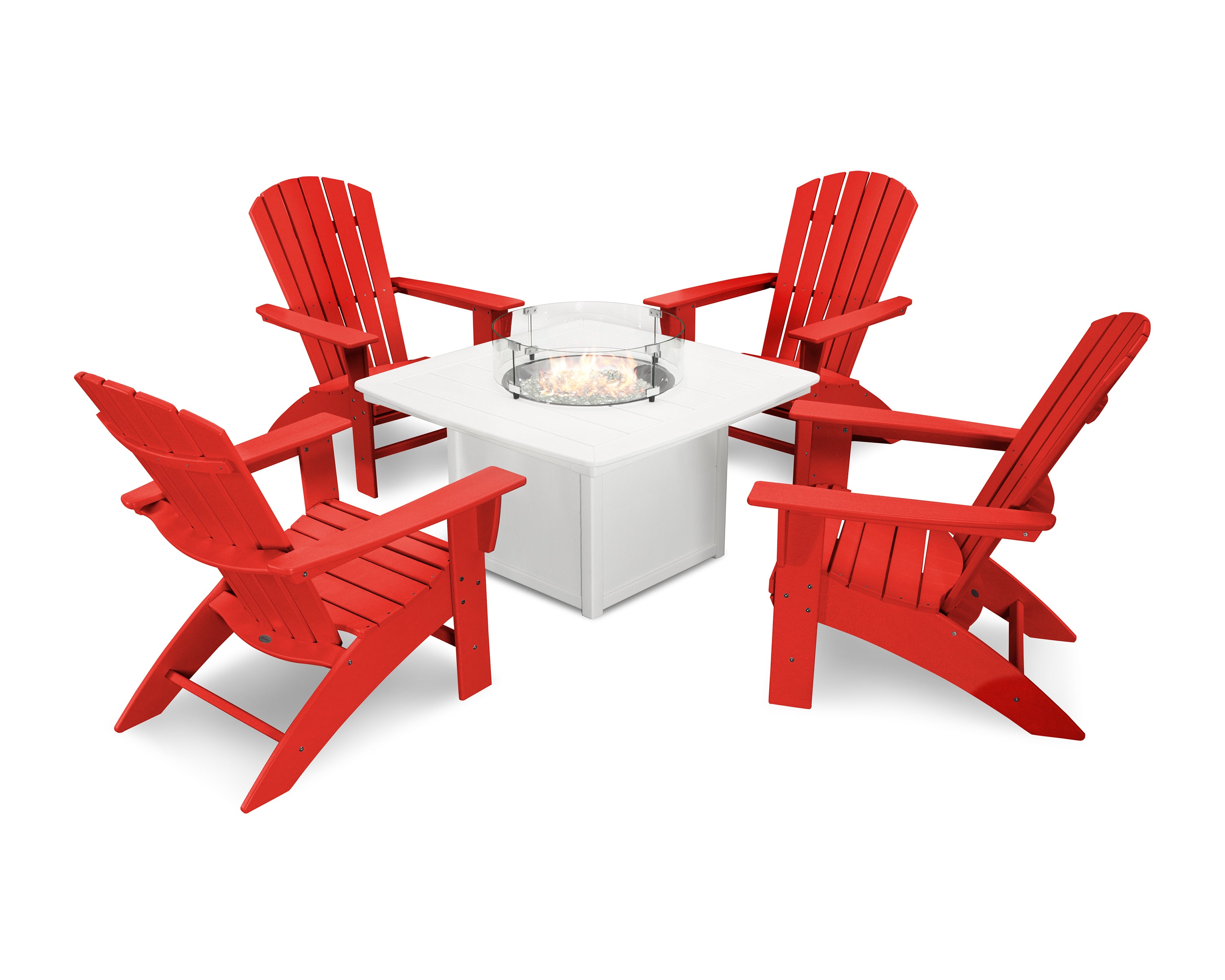 POLYWOOD Nautical Curveback Adirondack 5-Piece Conversation Set with Fire Pit Table