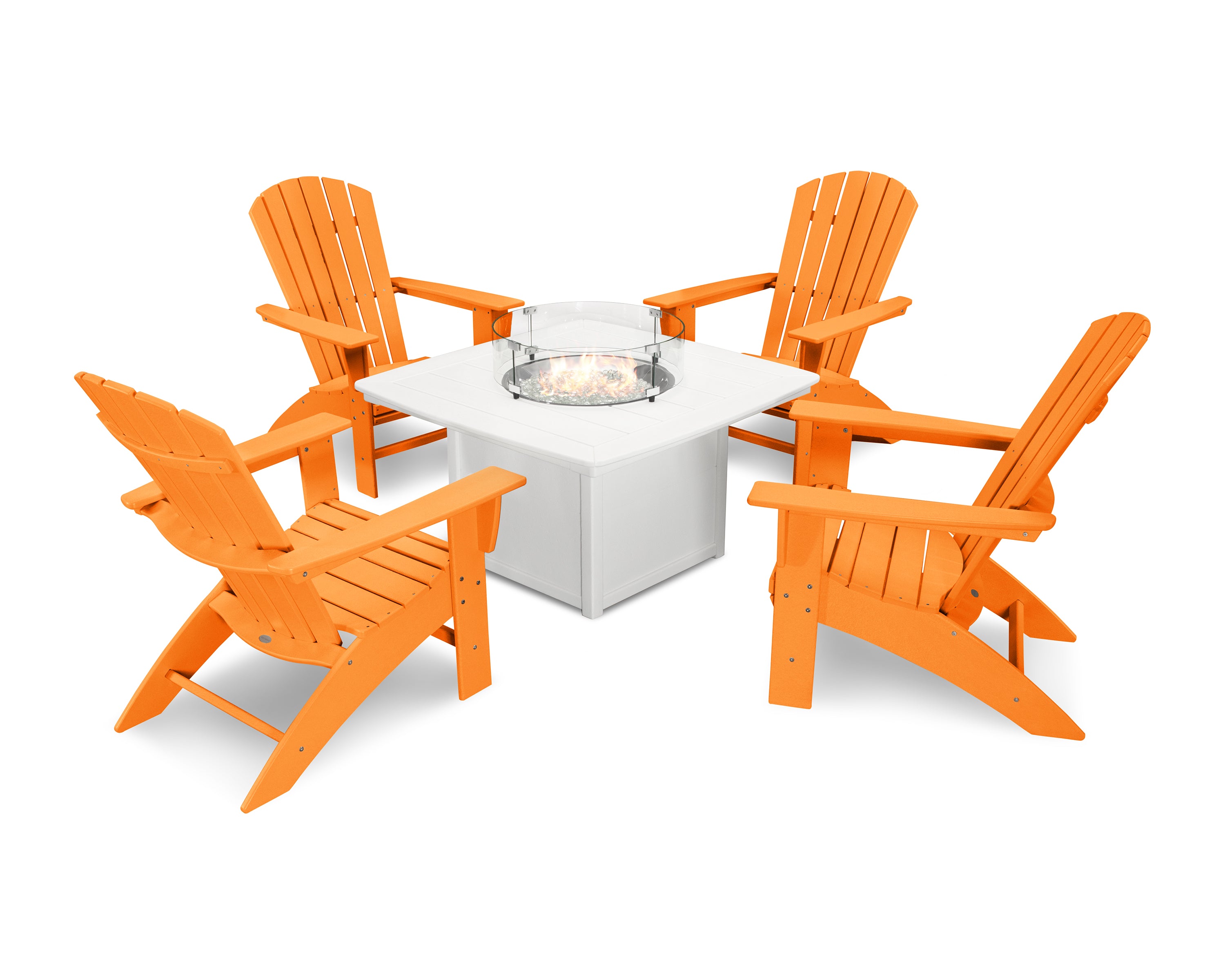 POLYWOOD Nautical Curveback Adirondack 5-Piece Conversation Set with Fire Pit Table