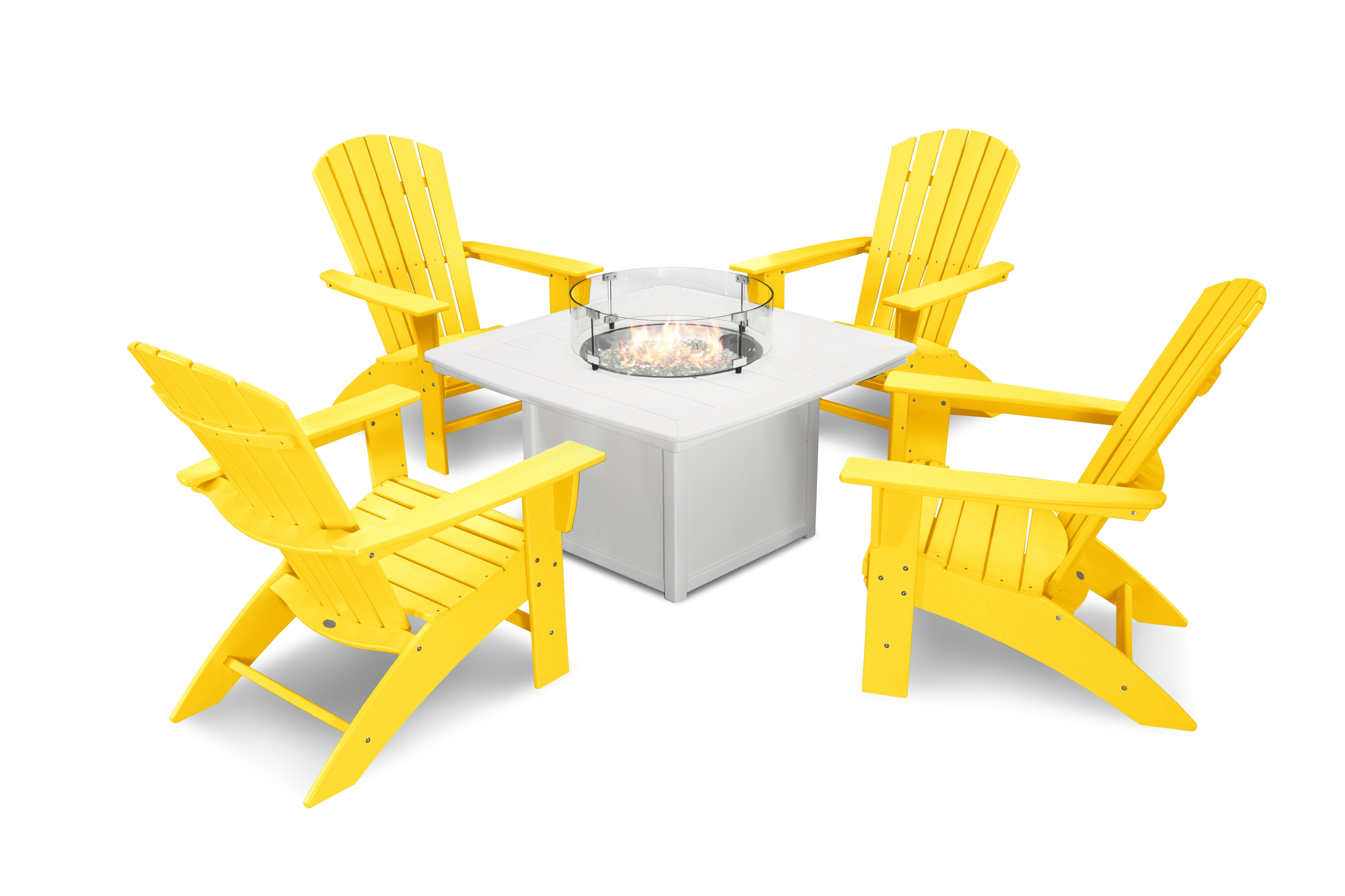 POLYWOOD Nautical Curveback Adirondack 5-Piece Conversation Set with Fire Pit Table