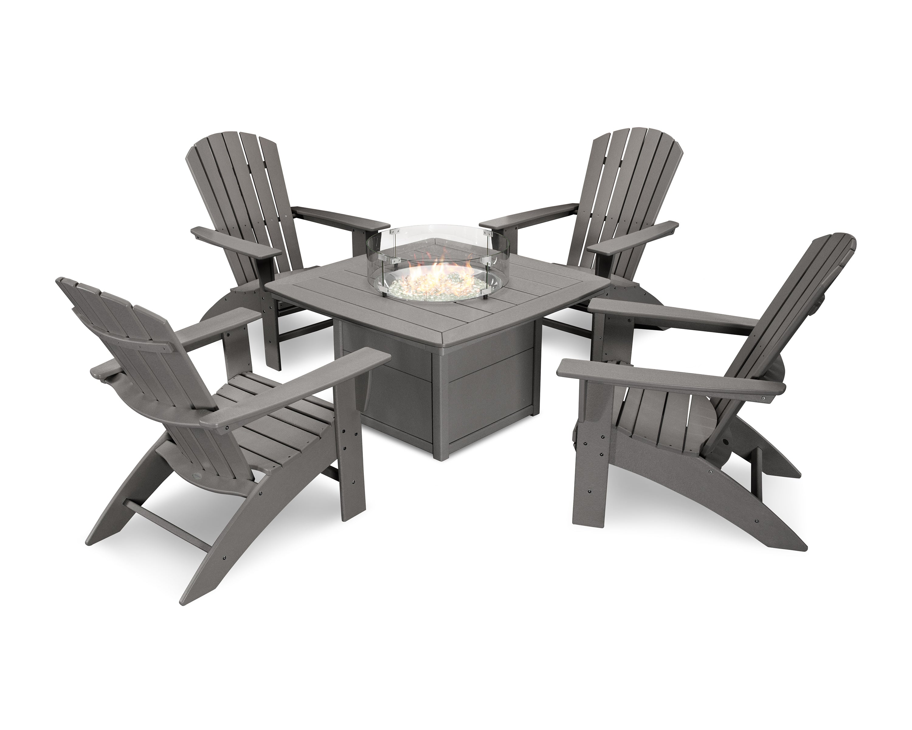POLYWOOD Nautical Curveback Adirondack 5-Piece Conversation Set with Fire Pit Table