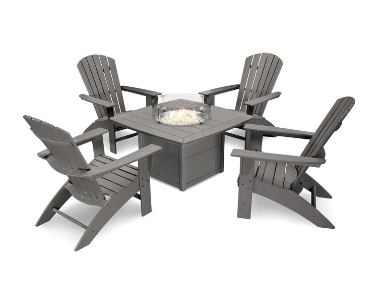 POLYWOOD Nautical Curveback Adirondack 5-Piece Conversation Set with Fire Pit Table