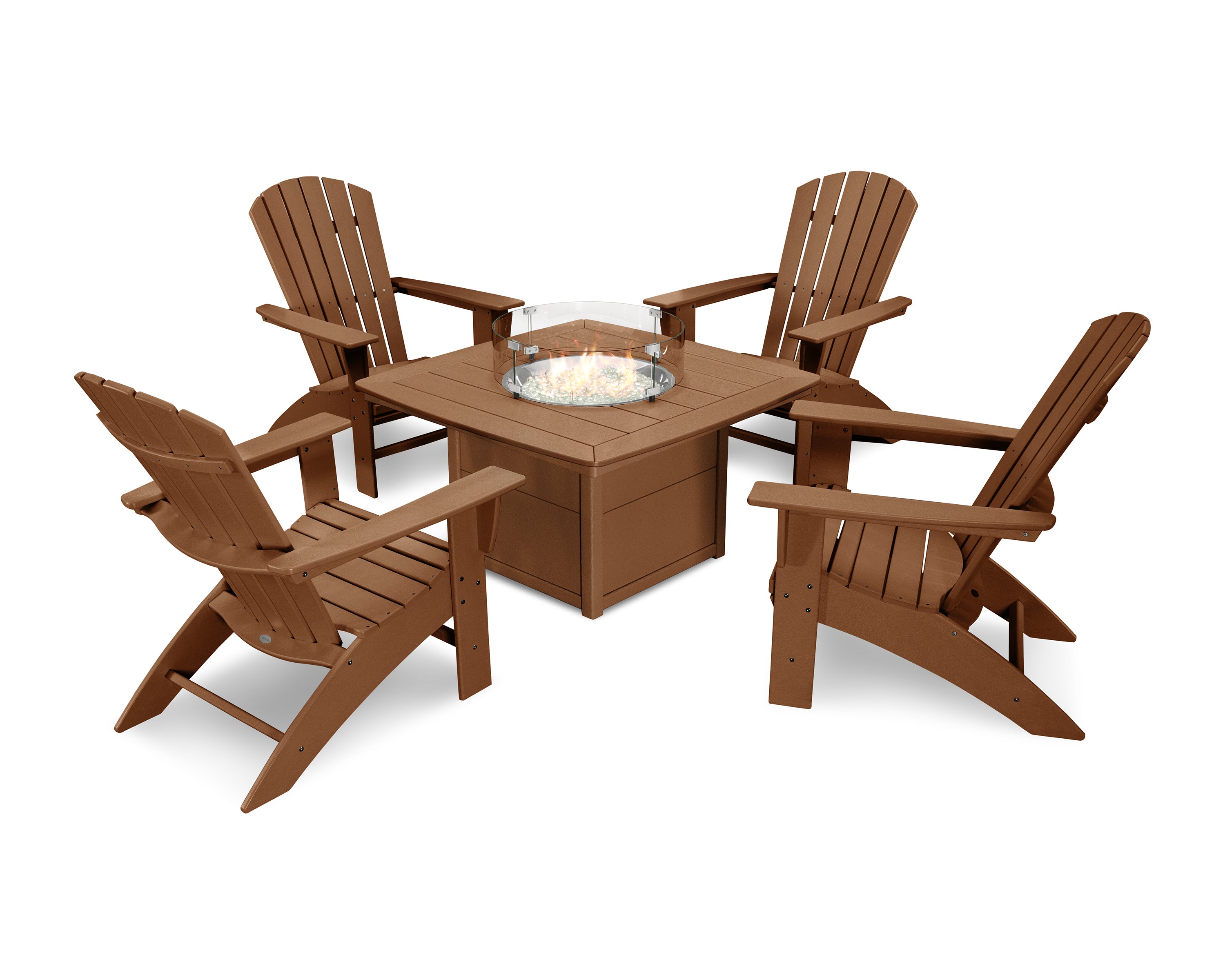 POLYWOOD Nautical Curveback Adirondack 5-Piece Conversation Set with Fire Pit Table