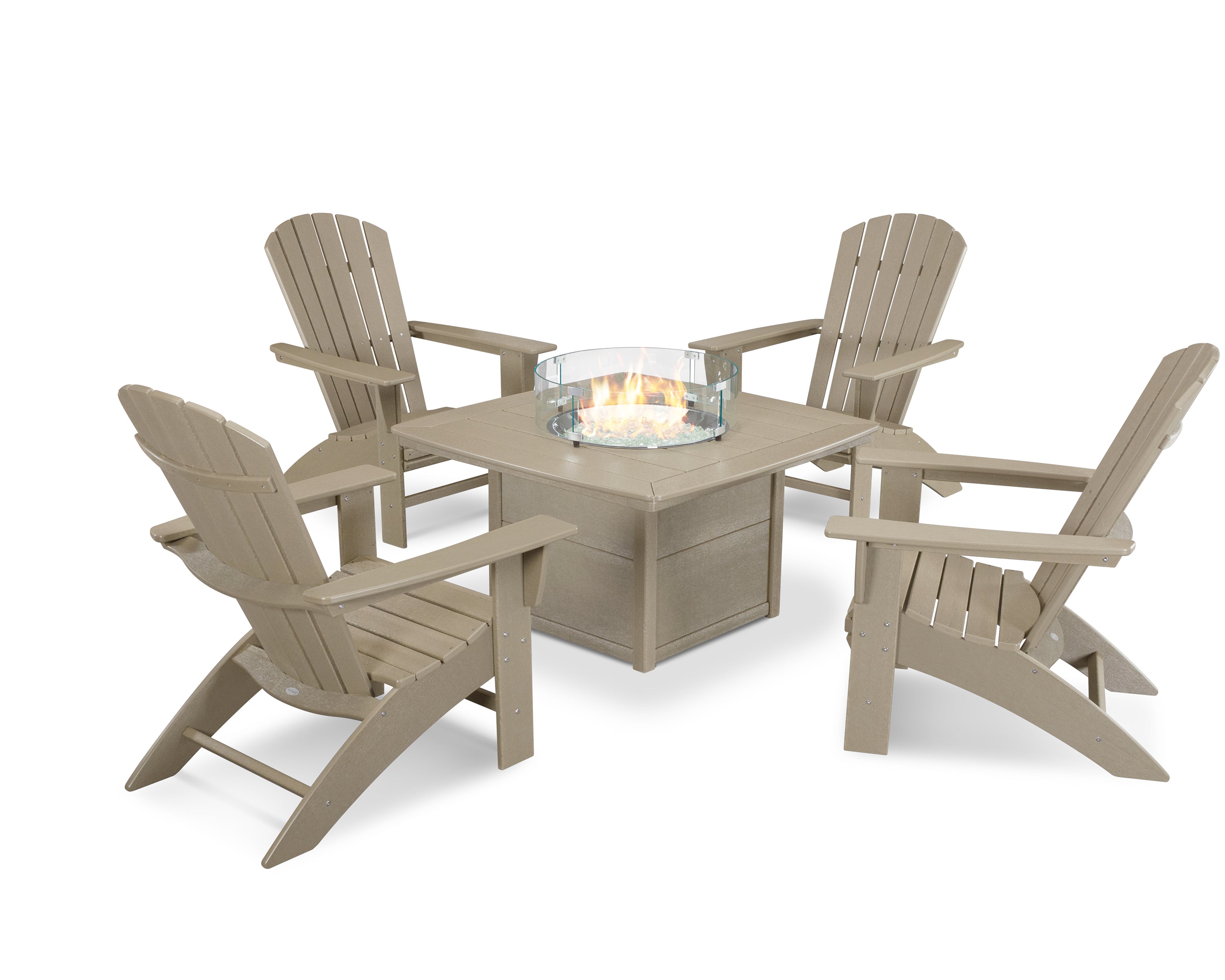POLYWOOD Nautical Curveback Adirondack 5-Piece Conversation Set with Fire Pit Table