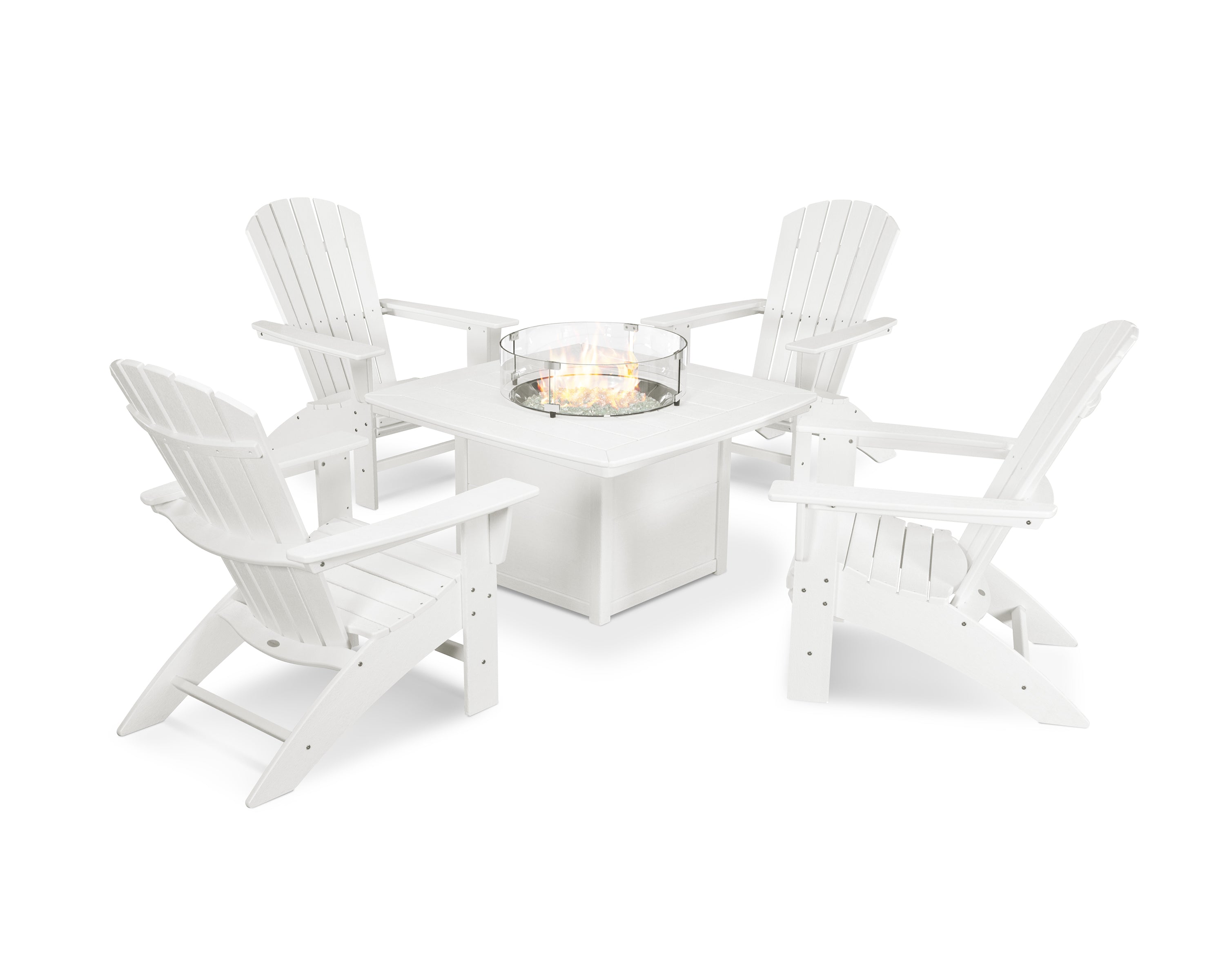 POLYWOOD Nautical Curveback Adirondack 5-Piece Conversation Set with Fire Pit Table