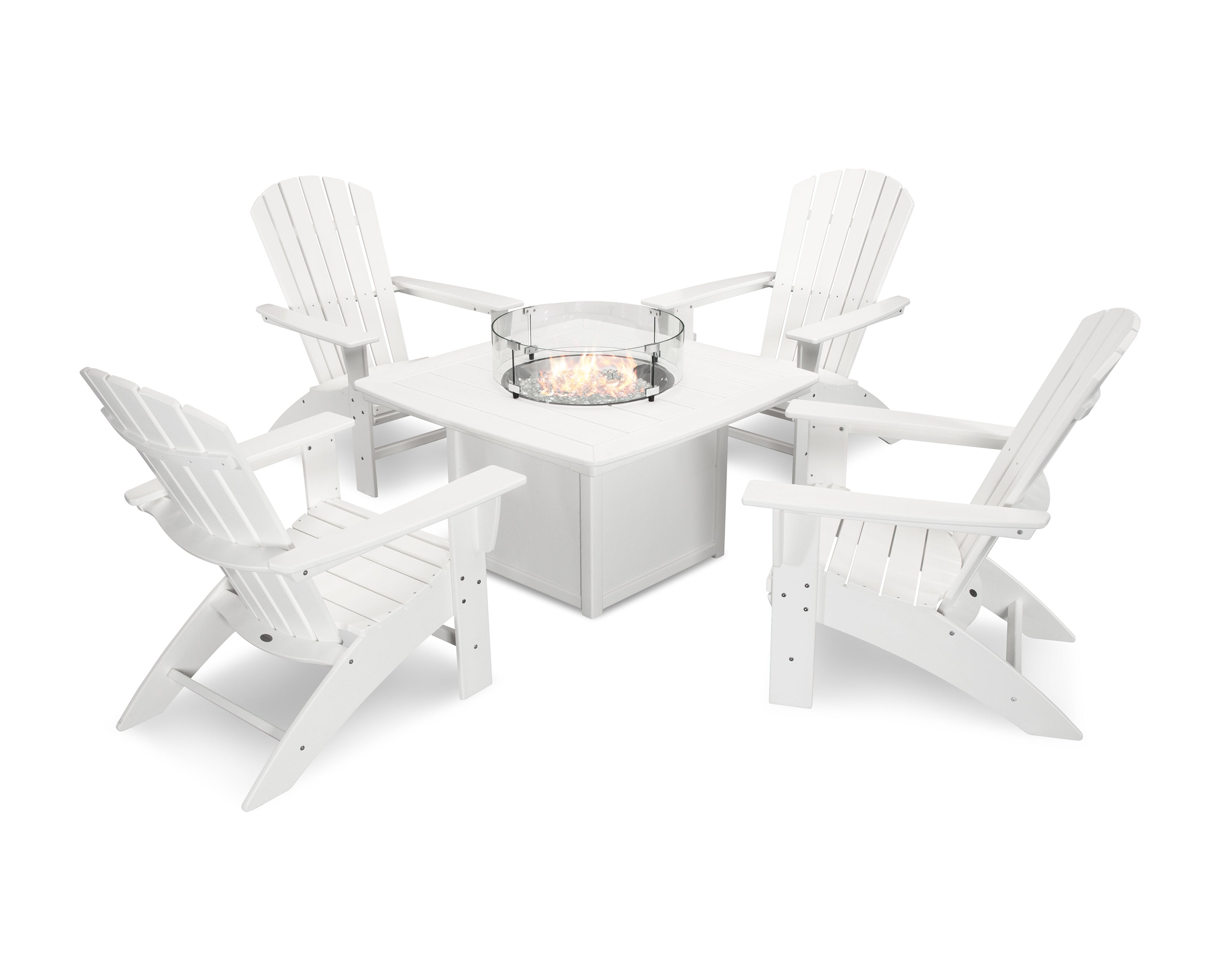 POLYWOOD Nautical Curveback Adirondack 5-Piece Conversation Set with Fire Pit Table