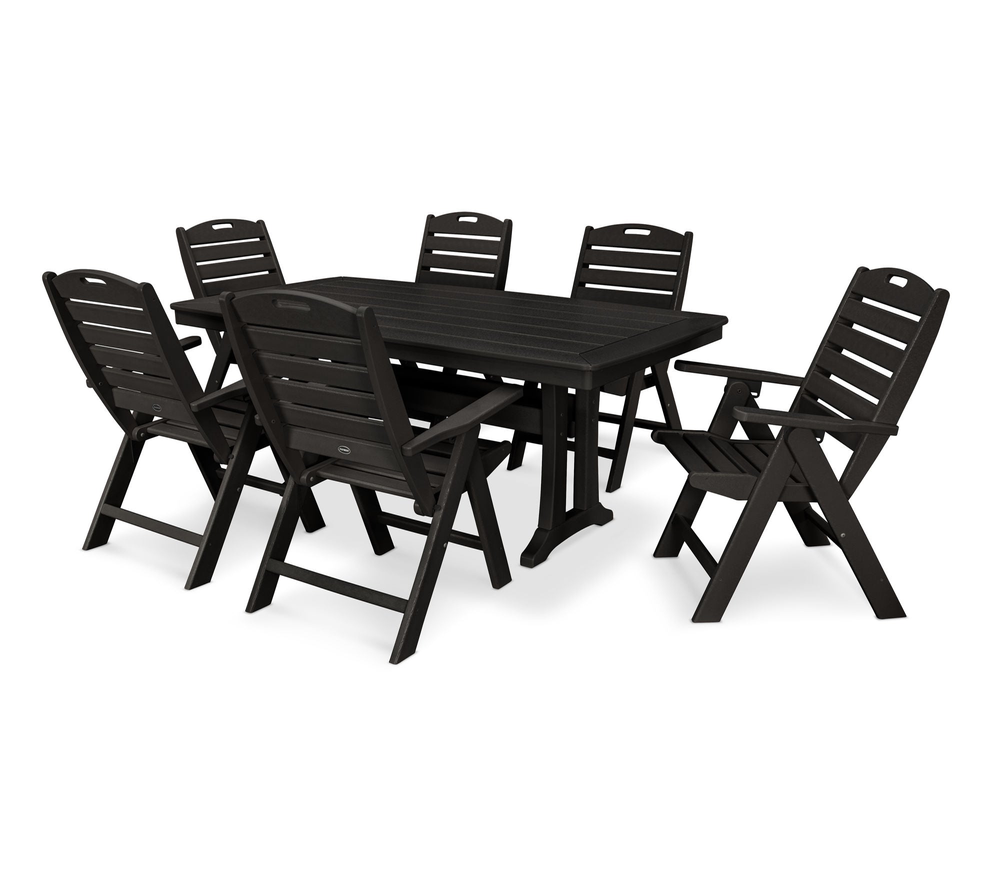 POLYWOOD 7-Piece Nautical Folding Highback Chair Dining Set with Trestle Legs