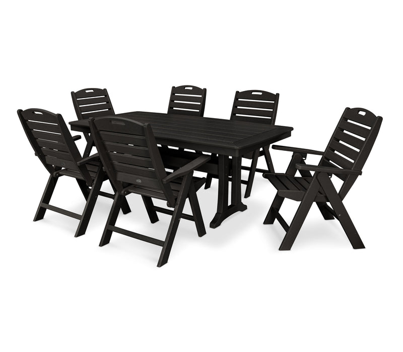 POLYWOOD 7 Piece Nautical Highback Chair Dining Set with Testle Legs