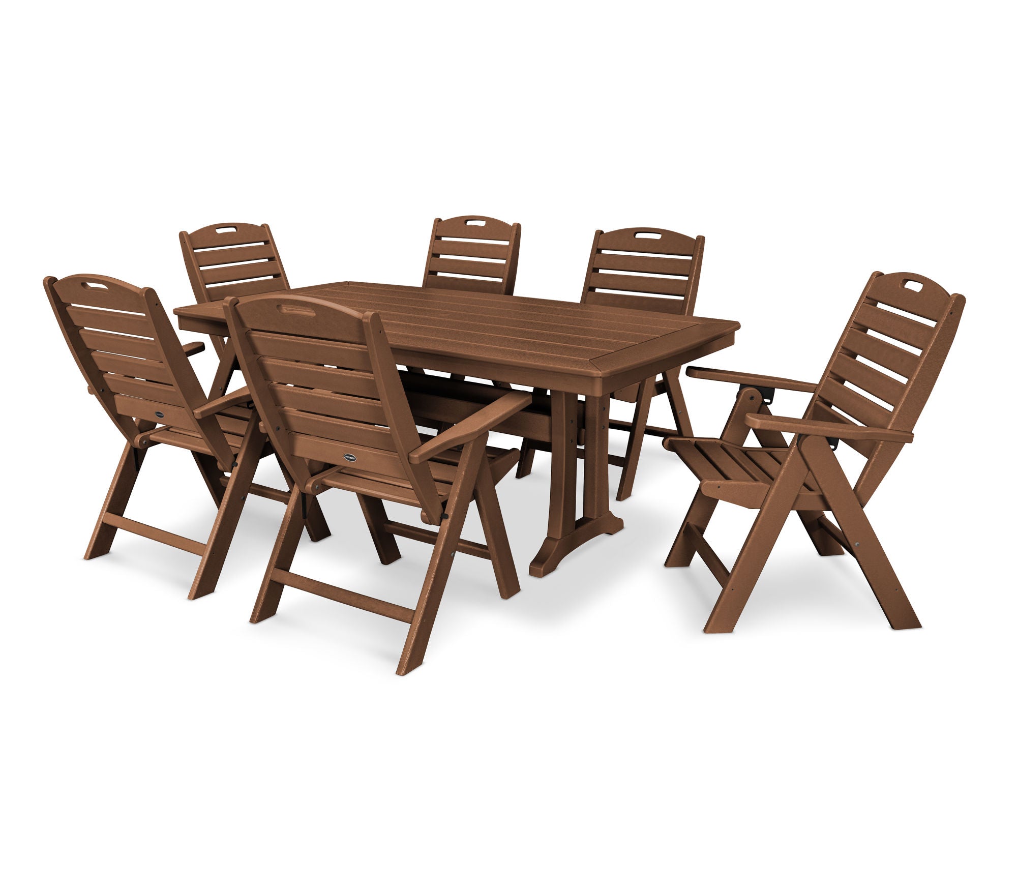 POLYWOOD 7-Piece Nautical Folding Highback Chair Dining Set with Trestle Legs