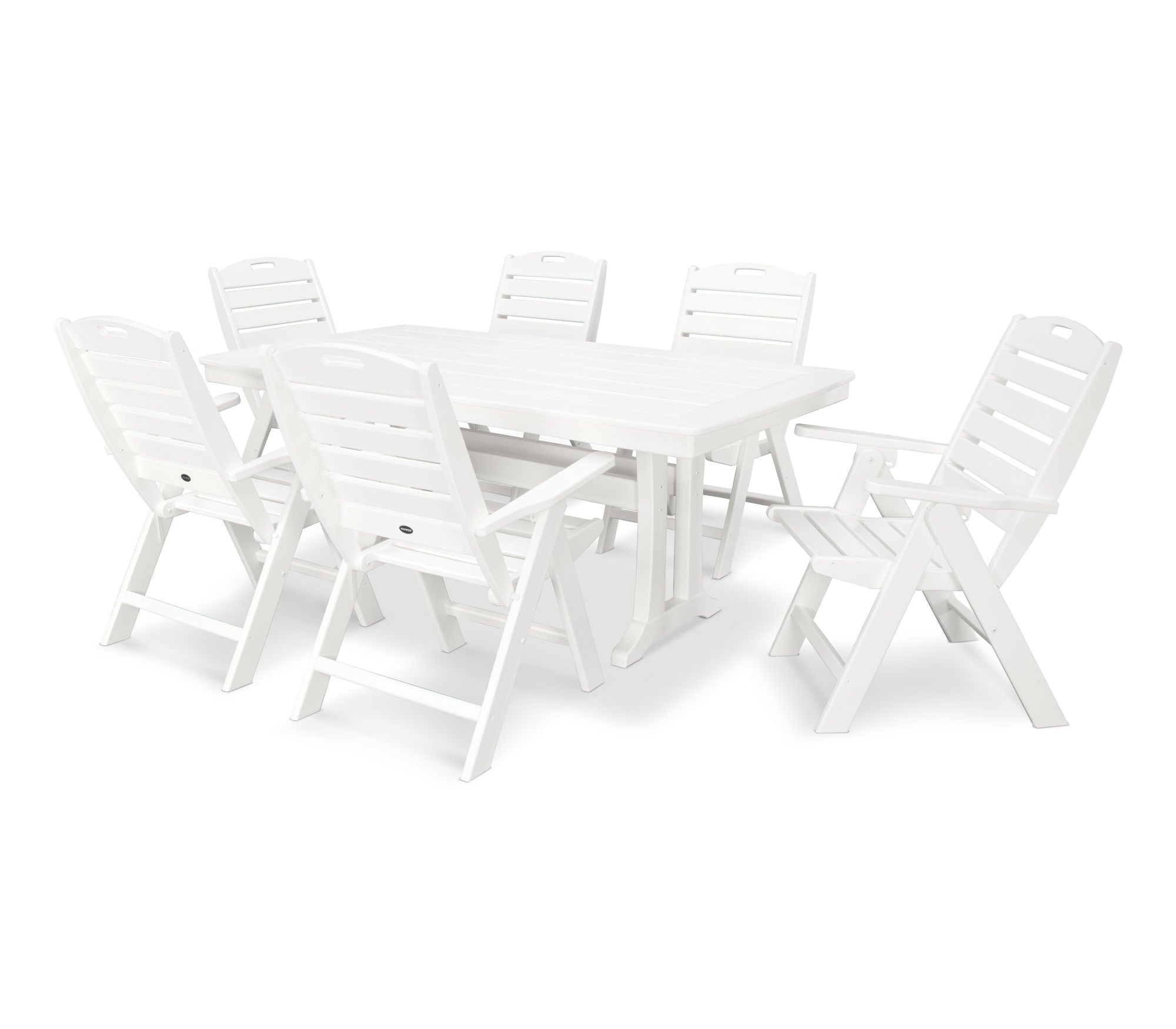 POLYWOOD 7-Piece Nautical Folding Highback Chair Dining Set with Trestle Legs