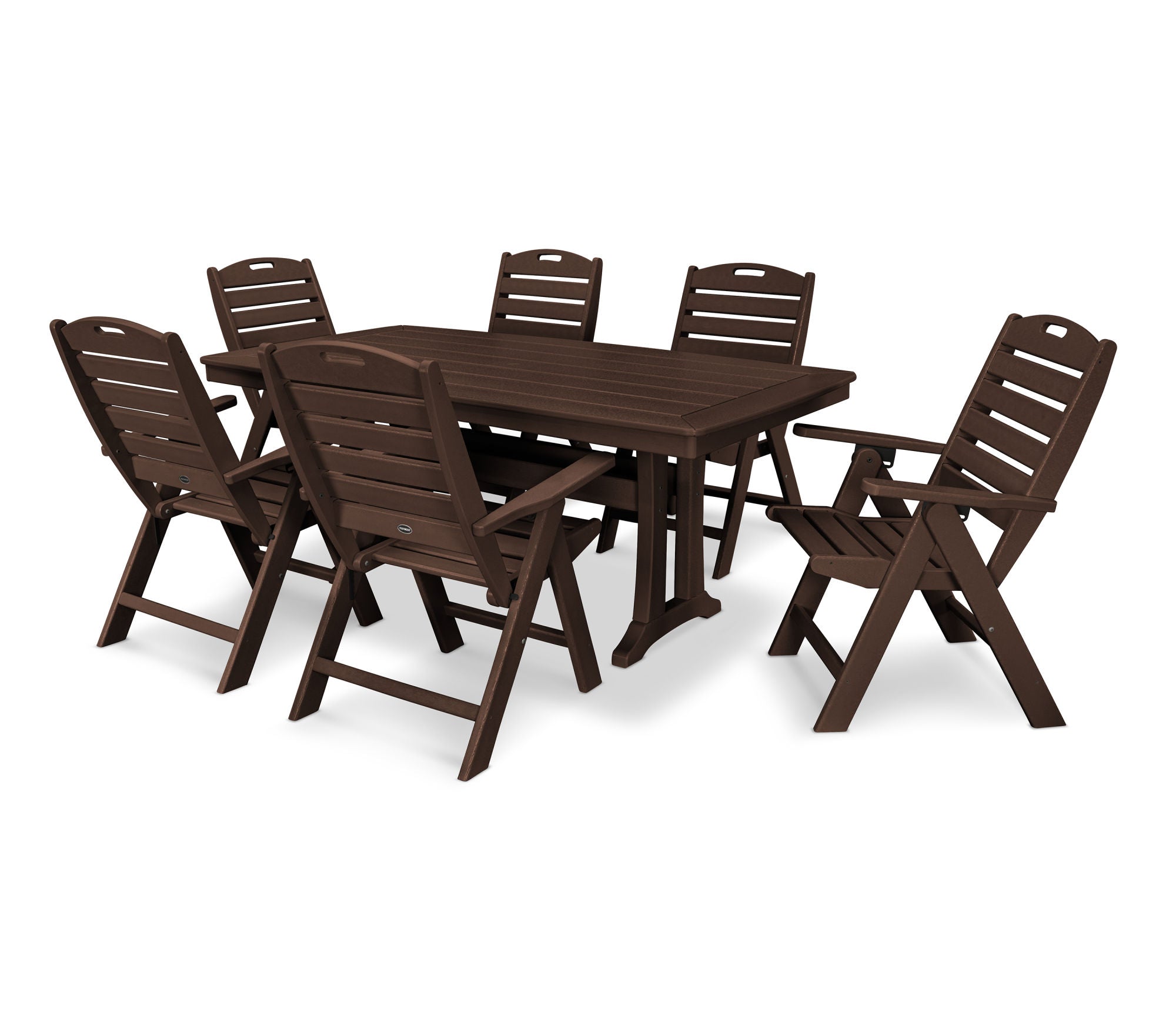 POLYWOOD 7-Piece Nautical Folding Highback Chair Dining Set with Trestle Legs
