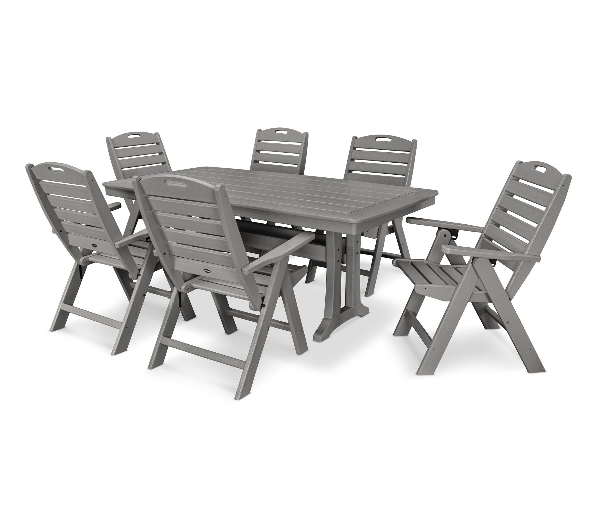 POLYWOOD 7-Piece Nautical Folding Highback Chair Dining Set with Trestle Legs