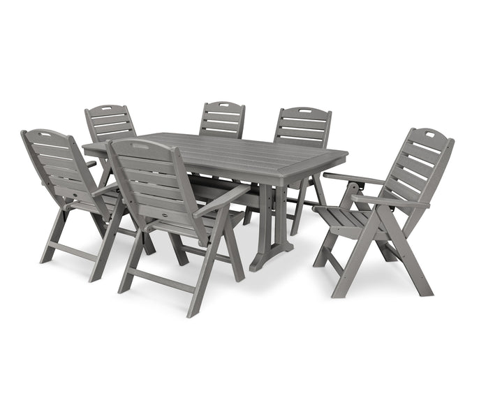POLYWOOD 7-Piece Nautical Folding Highback Chair Dining Set with Trestle Legs