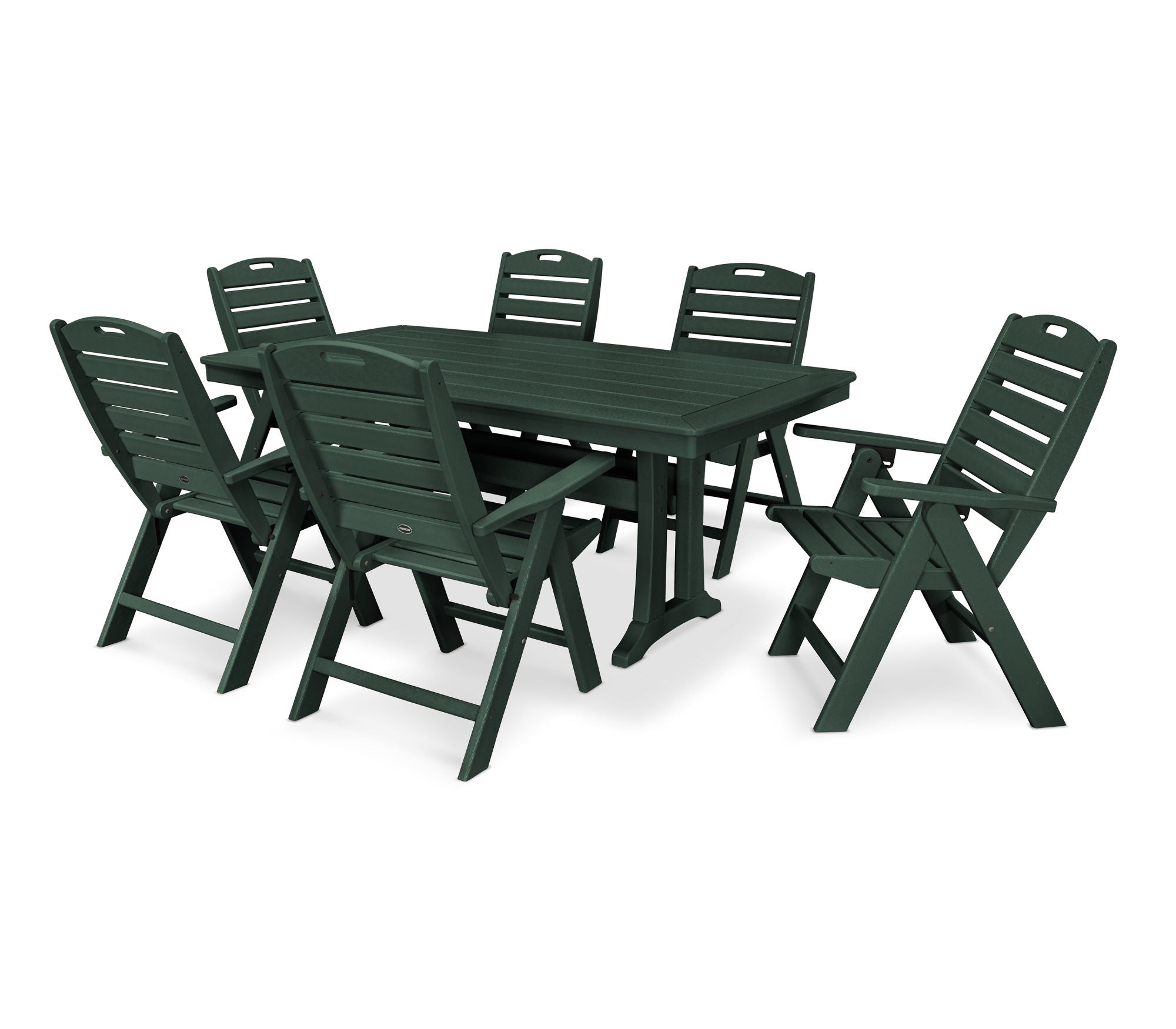 POLYWOOD 7-Piece Nautical Folding Highback Chair Dining Set with Trestle Legs